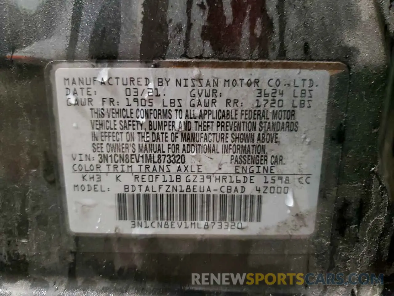 12 Photograph of a damaged car 3N1CN8EV1ML873320 NISSAN VERSA 2021