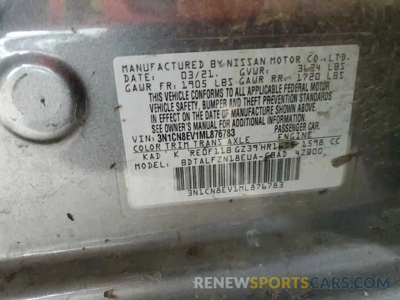 13 Photograph of a damaged car 3N1CN8EV1ML876783 NISSAN VERSA 2021