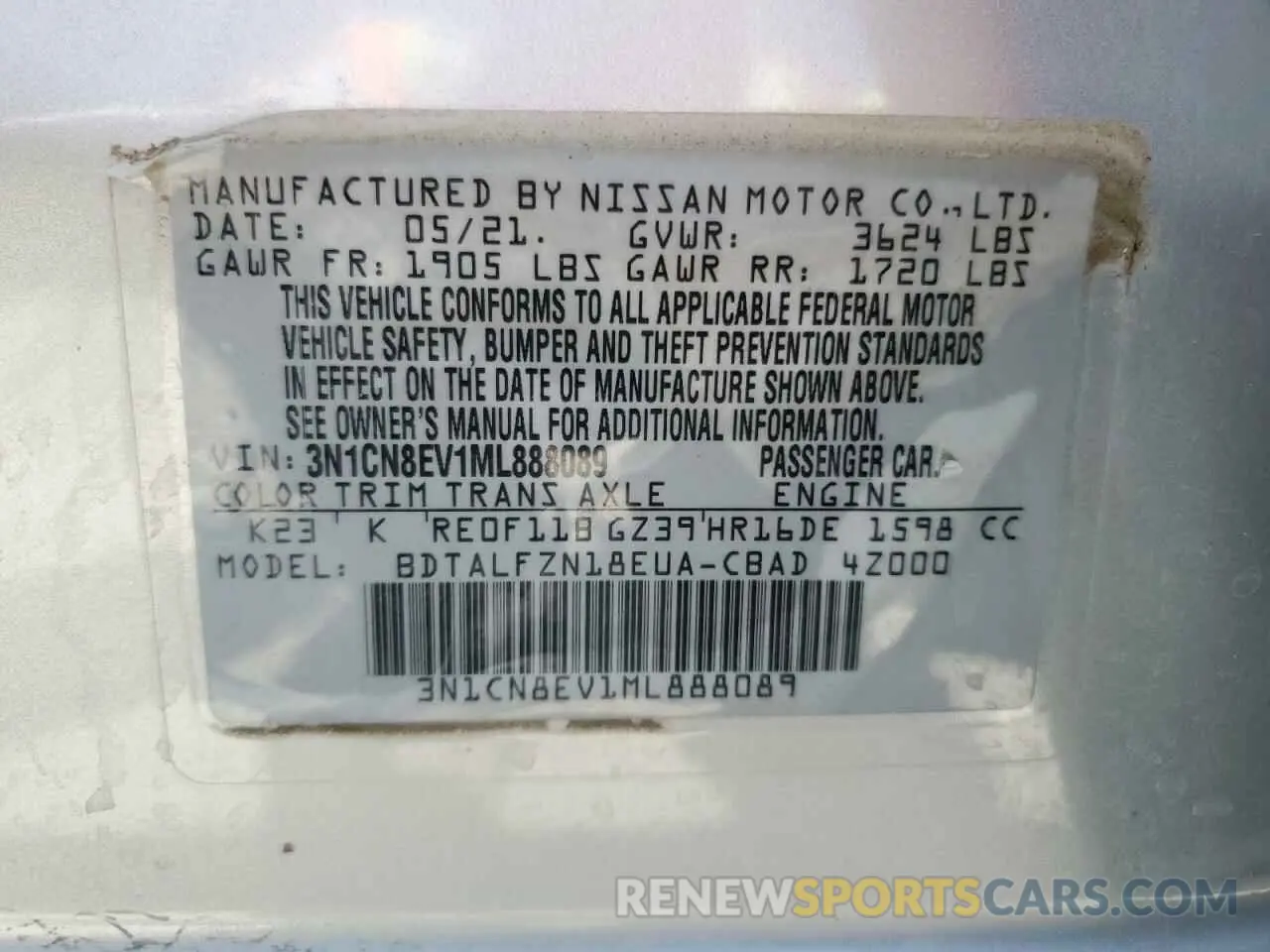12 Photograph of a damaged car 3N1CN8EV1ML888089 NISSAN VERSA 2021