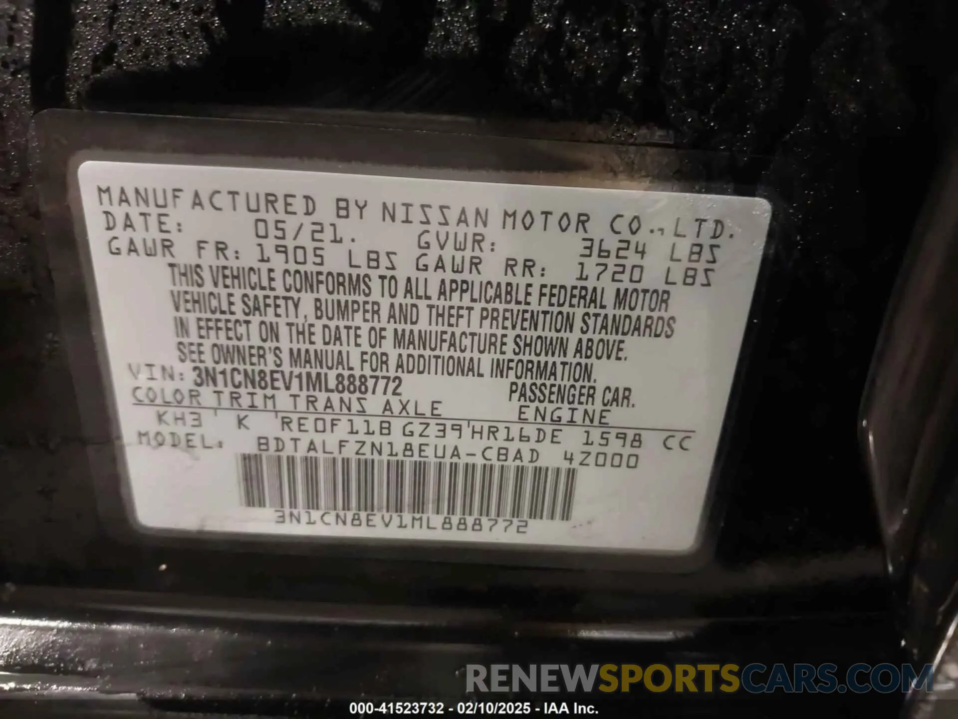 9 Photograph of a damaged car 3N1CN8EV1ML888772 NISSAN VERSA 2021