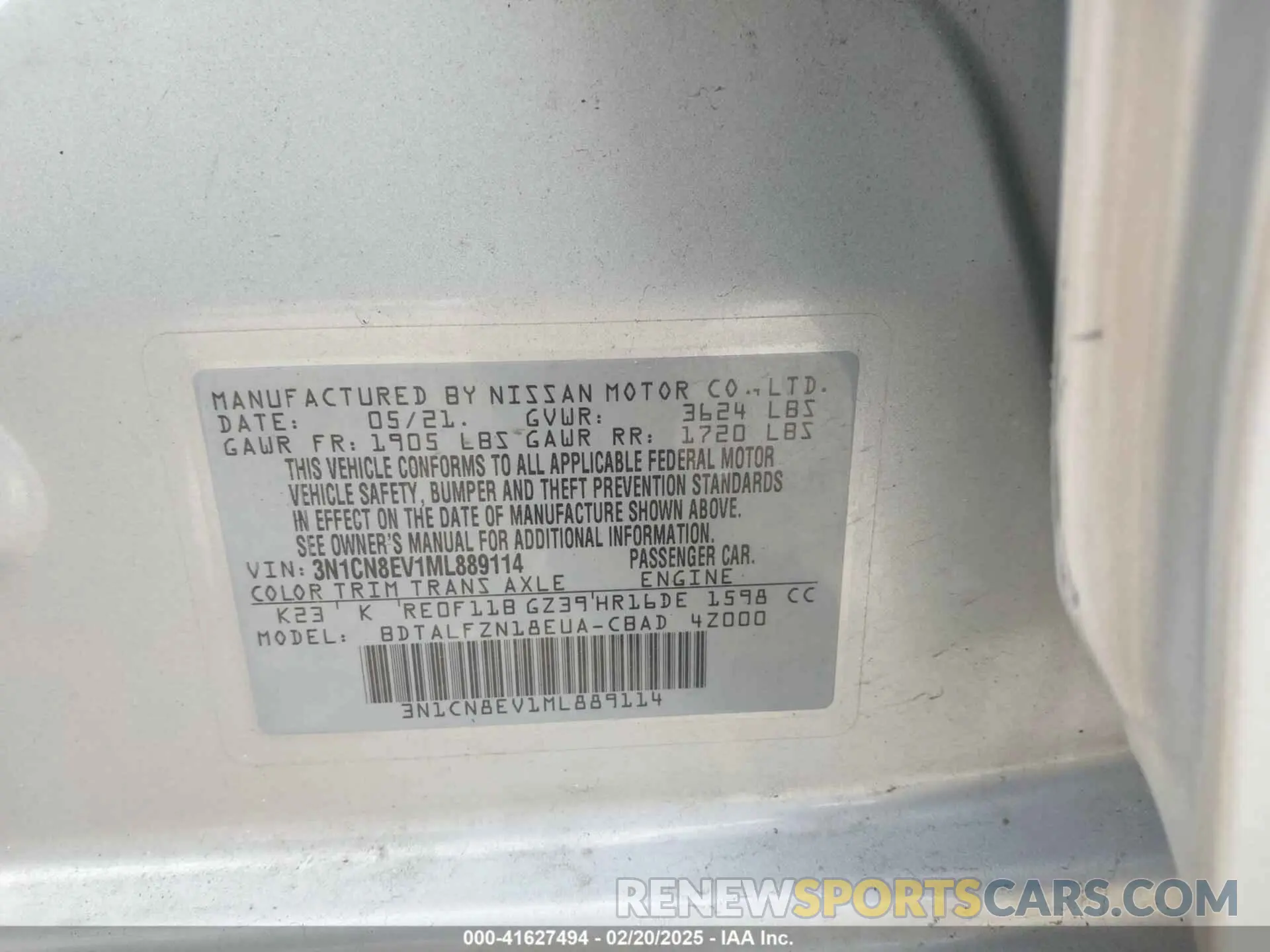 9 Photograph of a damaged car 3N1CN8EV1ML889114 NISSAN VERSA 2021