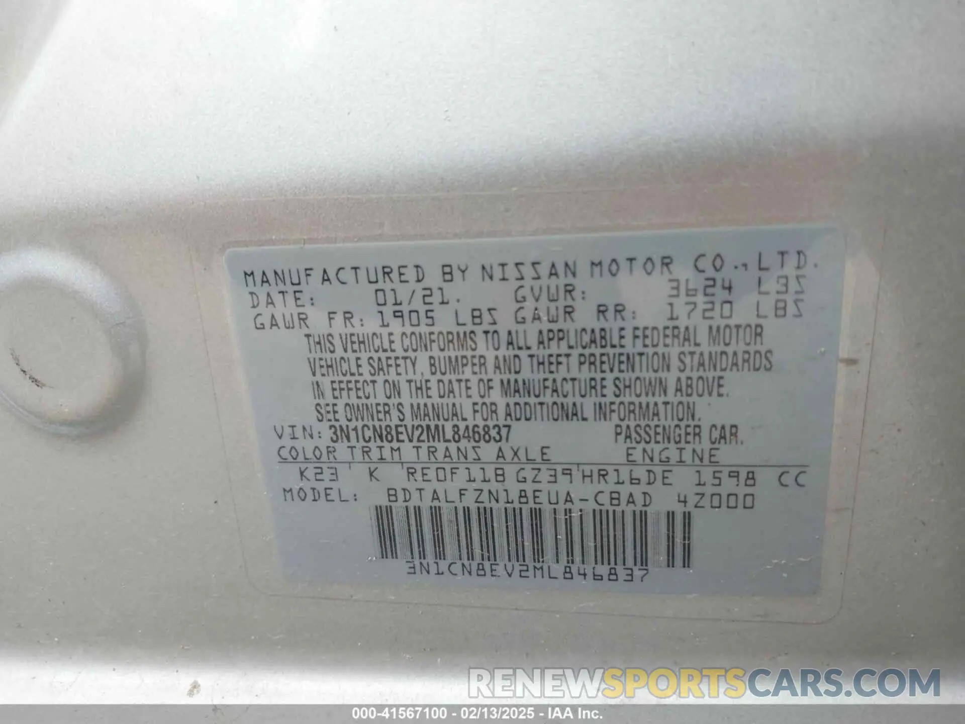 9 Photograph of a damaged car 3N1CN8EV2ML846837 NISSAN VERSA 2021
