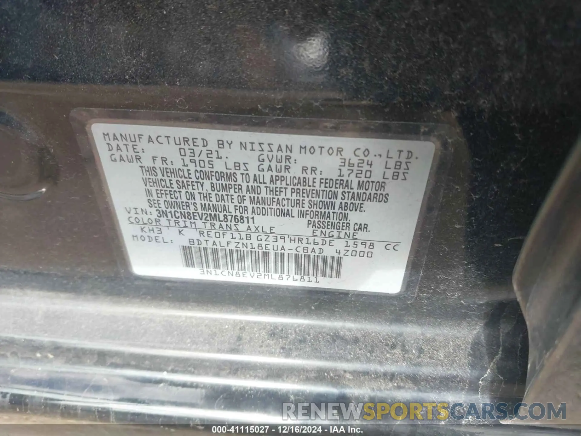 9 Photograph of a damaged car 3N1CN8EV2ML876811 NISSAN VERSA 2021