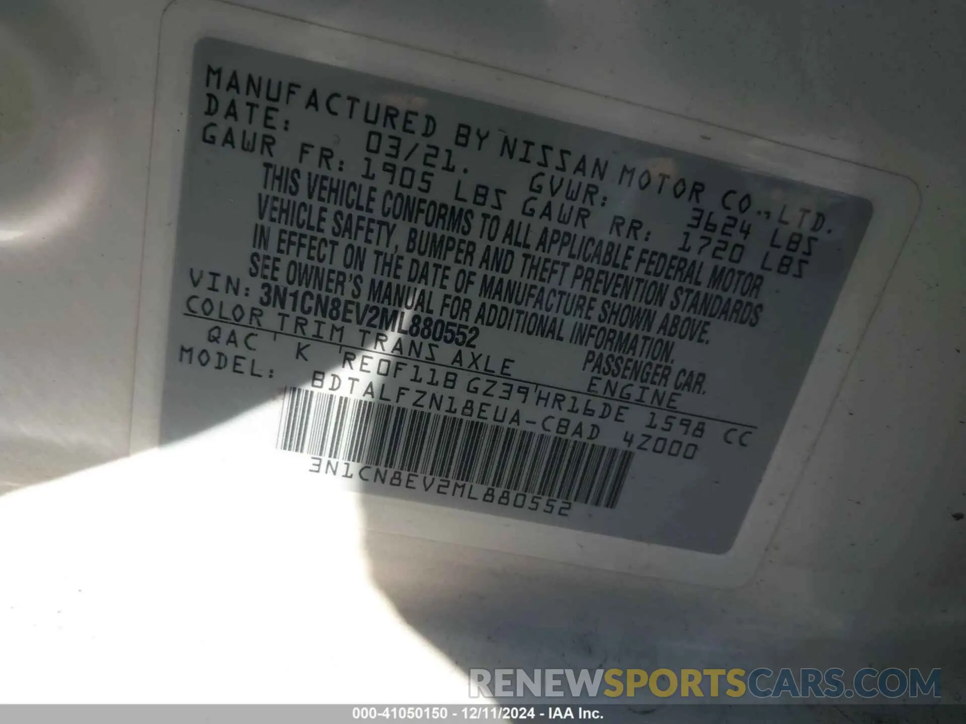 9 Photograph of a damaged car 3N1CN8EV2ML880552 NISSAN VERSA 2021