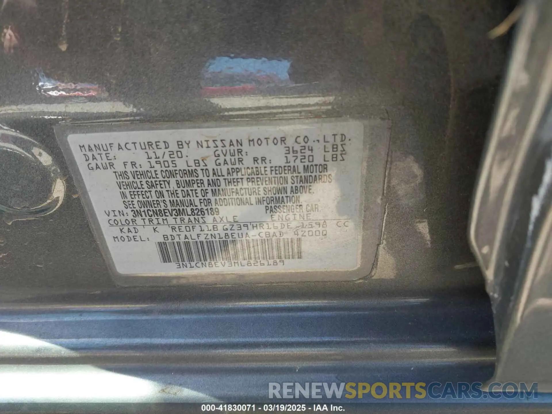 9 Photograph of a damaged car 3N1CN8EV3ML826189 NISSAN VERSA 2021