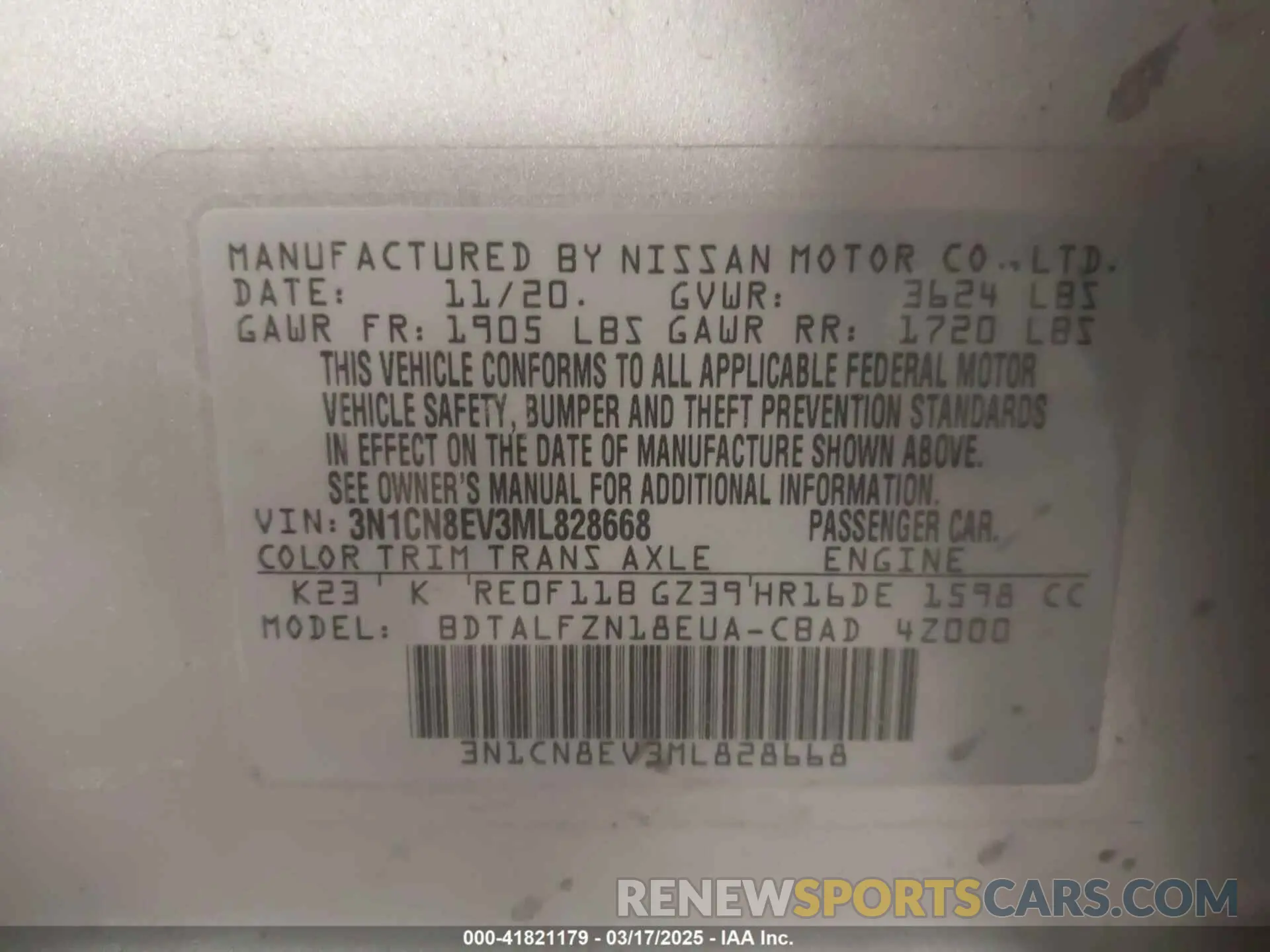 9 Photograph of a damaged car 3N1CN8EV3ML828668 NISSAN VERSA 2021