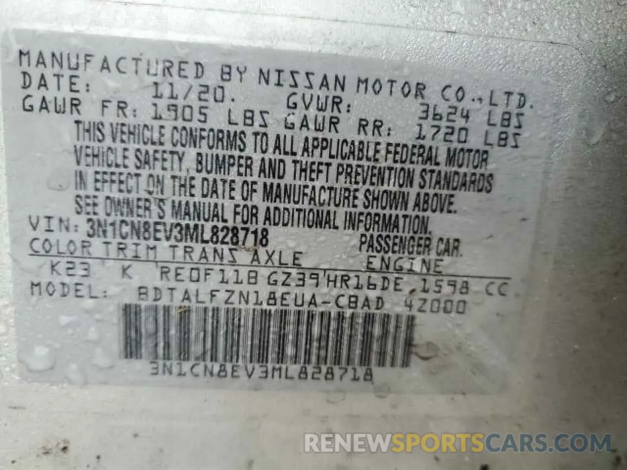 13 Photograph of a damaged car 3N1CN8EV3ML828718 NISSAN VERSA 2021
