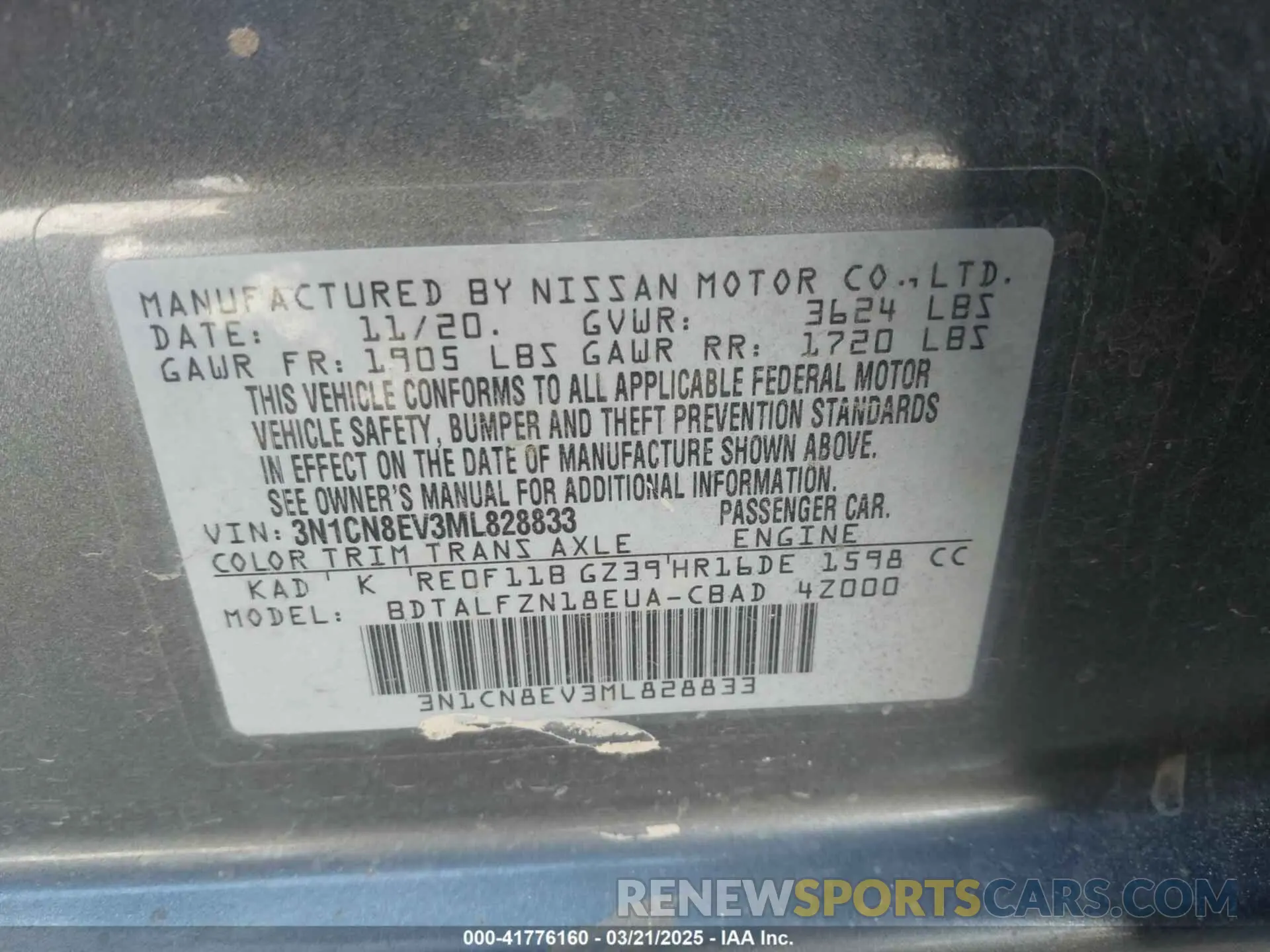 9 Photograph of a damaged car 3N1CN8EV3ML828833 NISSAN VERSA 2021