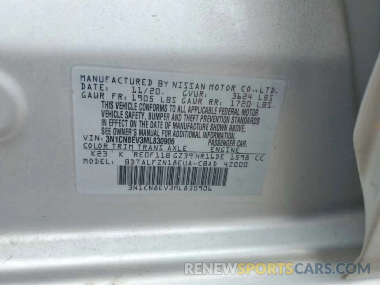 12 Photograph of a damaged car 3N1CN8EV3ML830906 NISSAN VERSA 2021