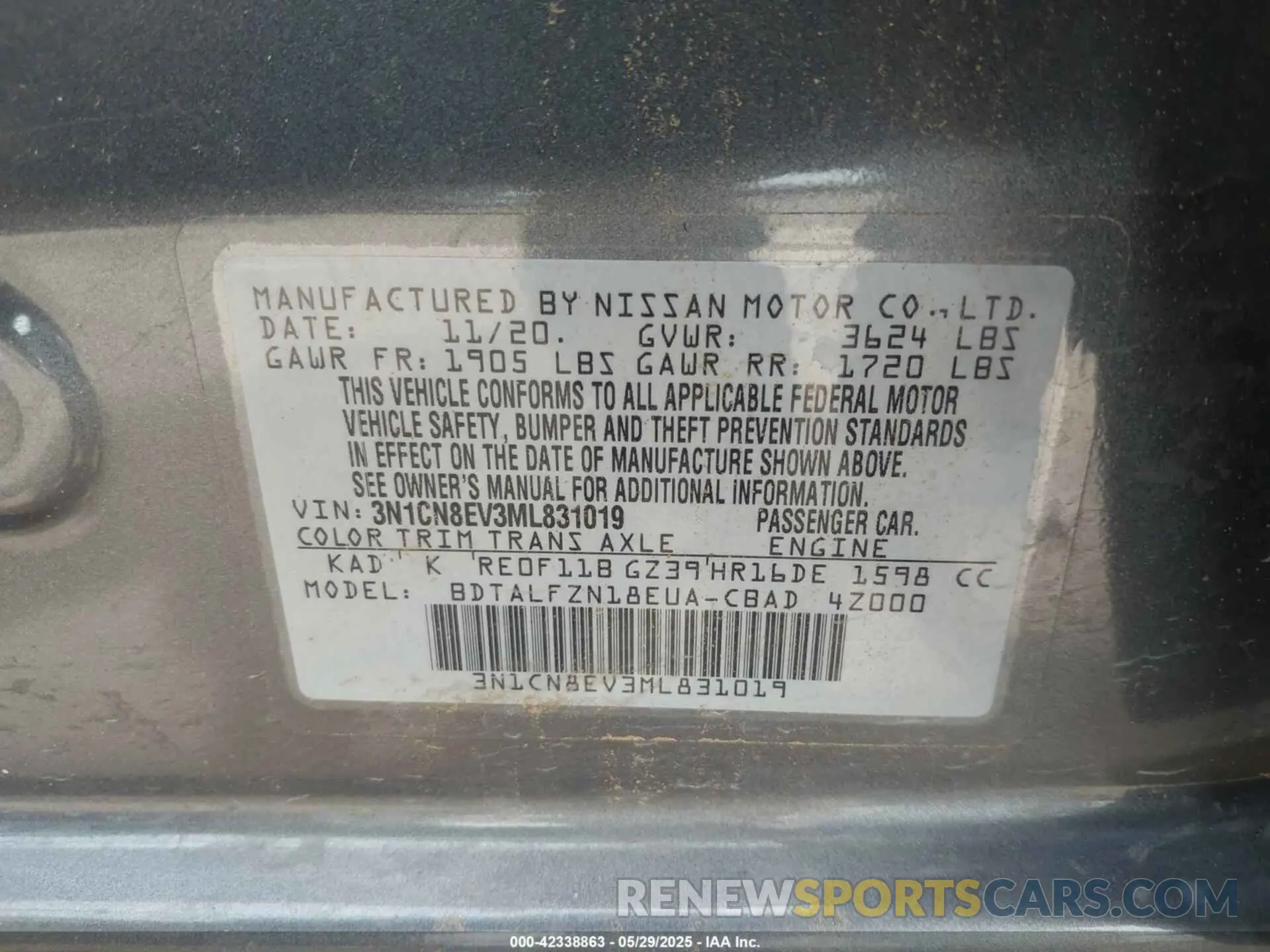 9 Photograph of a damaged car 3N1CN8EV3ML831019 NISSAN VERSA 2021