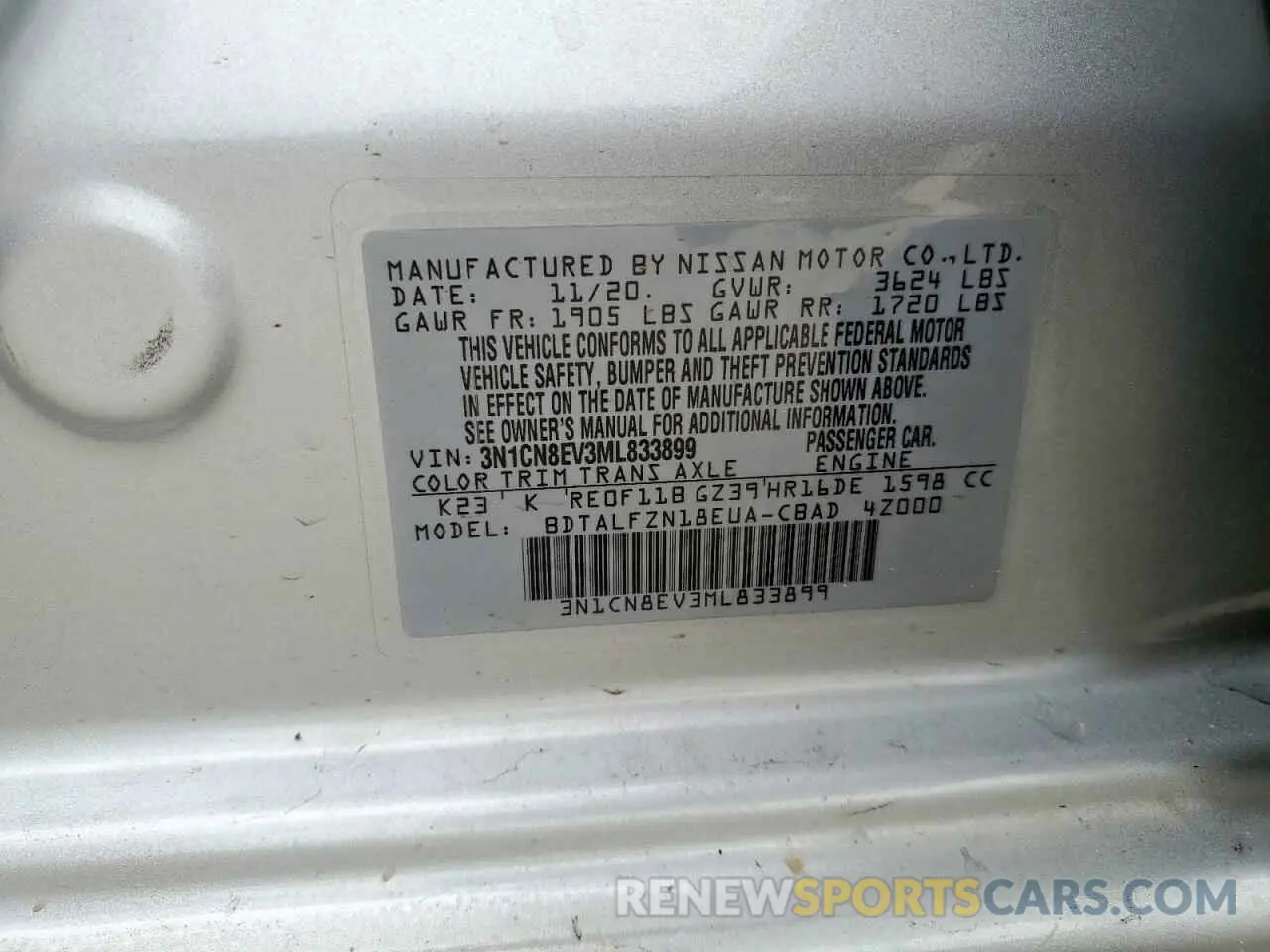 12 Photograph of a damaged car 3N1CN8EV3ML833899 NISSAN VERSA 2021