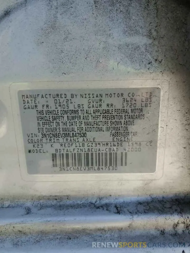 13 Photograph of a damaged car 3N1CN8EV3ML847530 NISSAN VERSA 2021