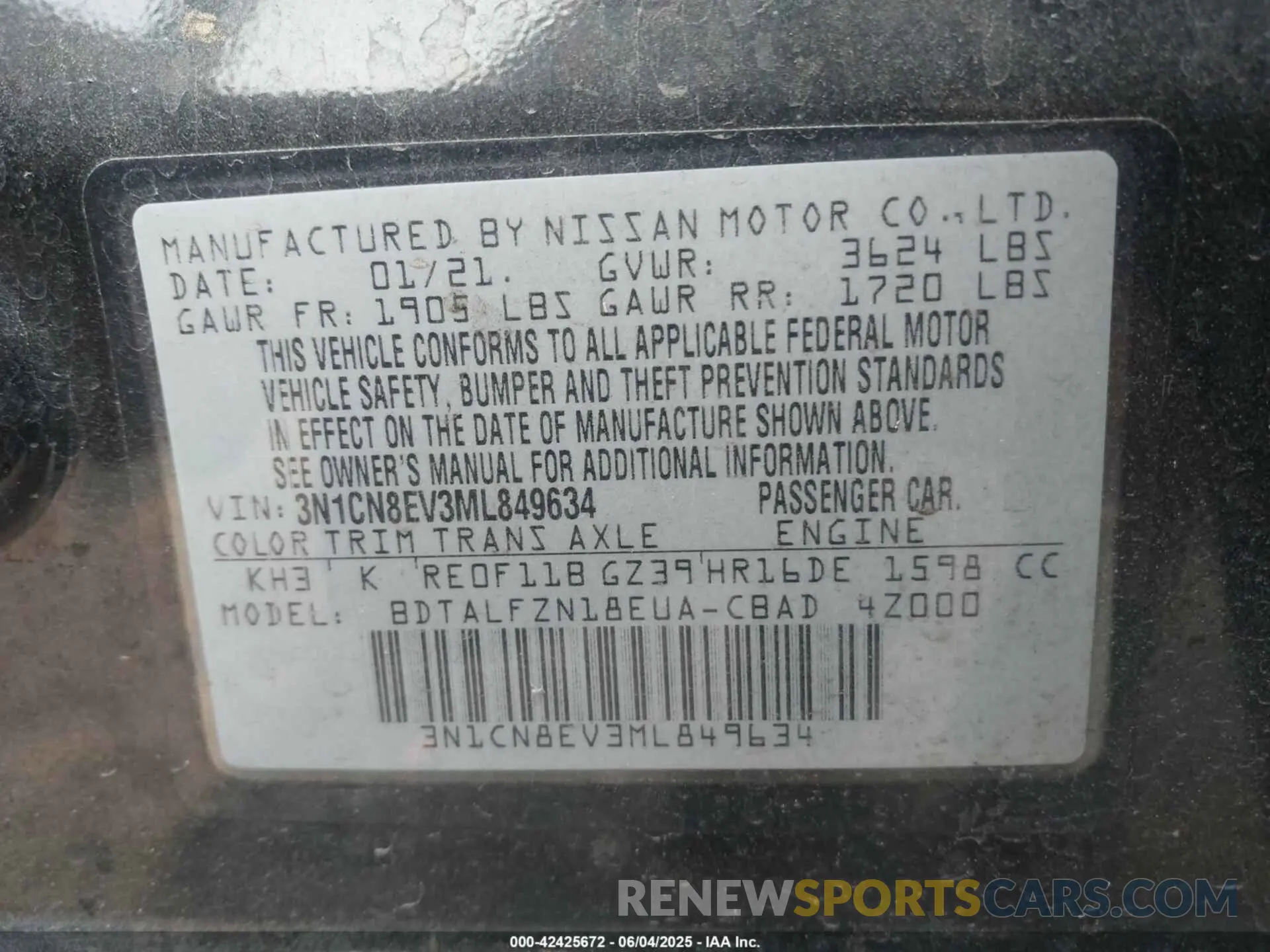 9 Photograph of a damaged car 3N1CN8EV3ML849634 NISSAN VERSA 2021