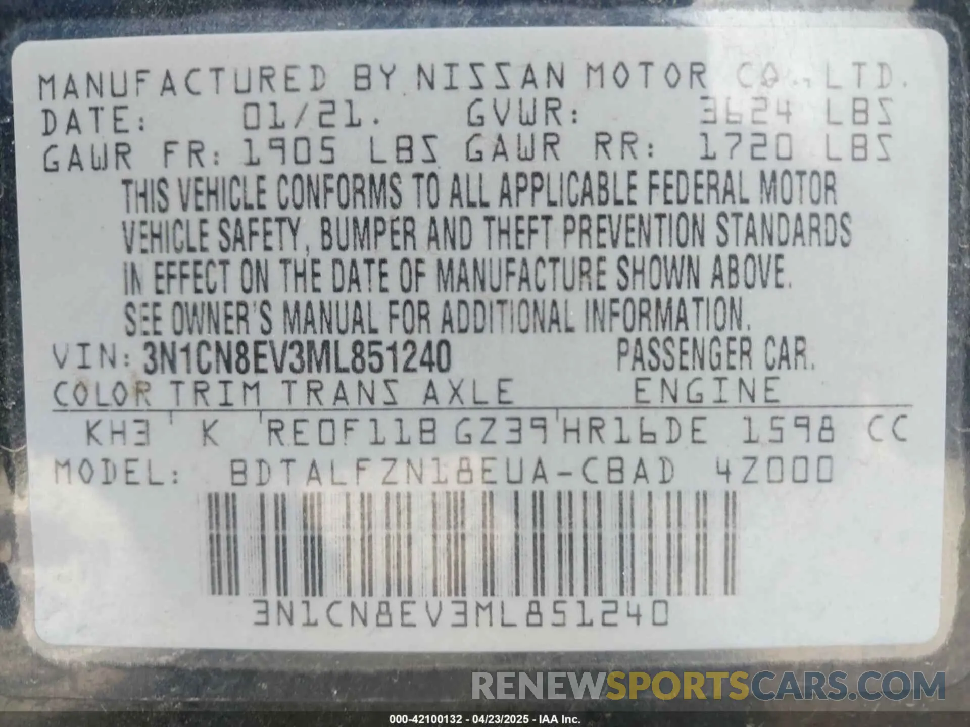 9 Photograph of a damaged car 3N1CN8EV3ML851240 NISSAN VERSA 2021