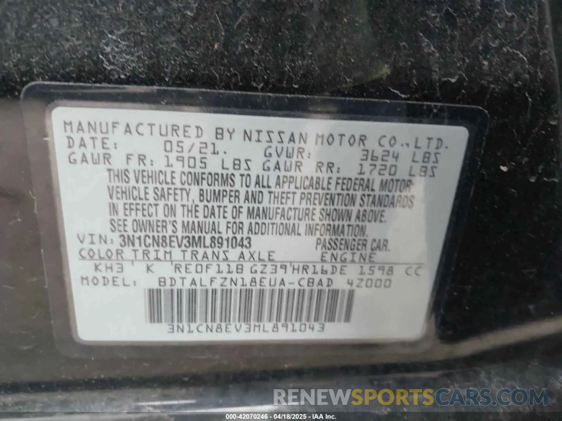 9 Photograph of a damaged car 3N1CN8EV3ML891043 NISSAN VERSA 2021