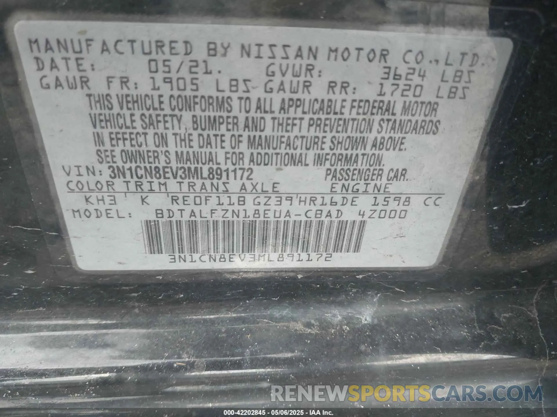 9 Photograph of a damaged car 3N1CN8EV3ML891172 NISSAN VERSA 2021