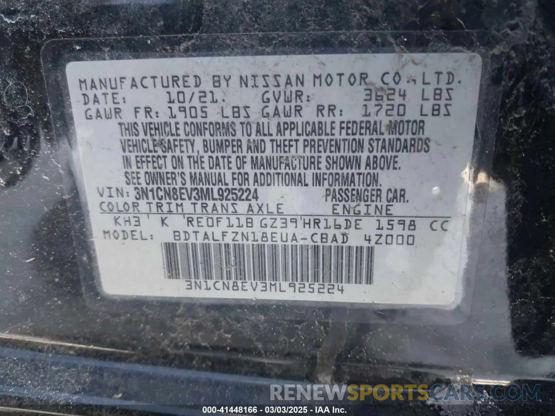 9 Photograph of a damaged car 3N1CN8EV3ML925224 NISSAN VERSA 2021