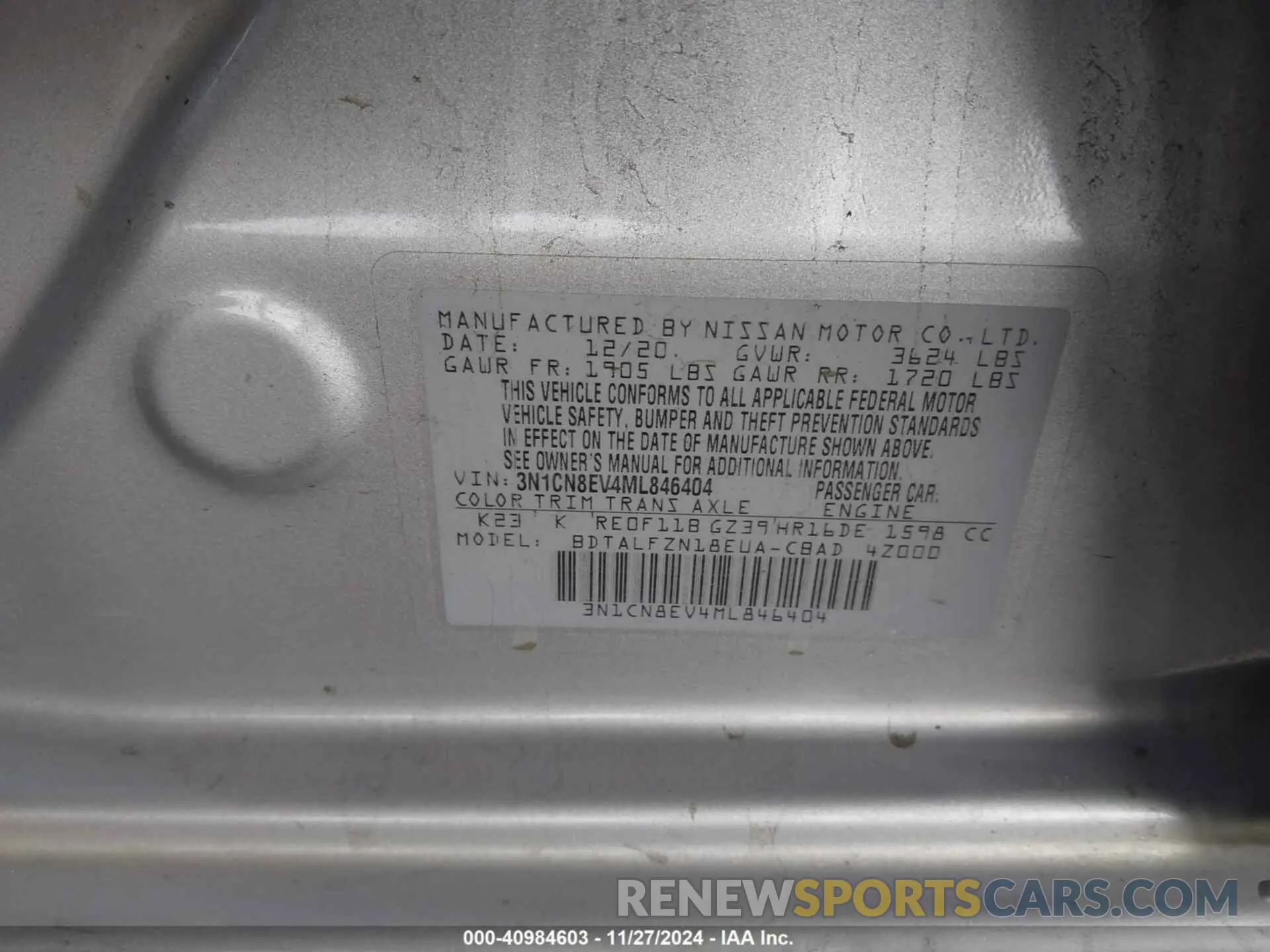 9 Photograph of a damaged car 3N1CN8EV4ML846404 NISSAN VERSA 2021