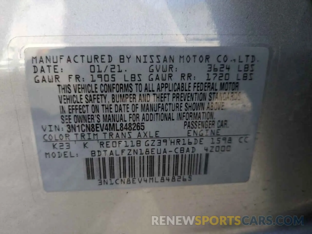 12 Photograph of a damaged car 3N1CN8EV4ML848265 NISSAN VERSA 2021