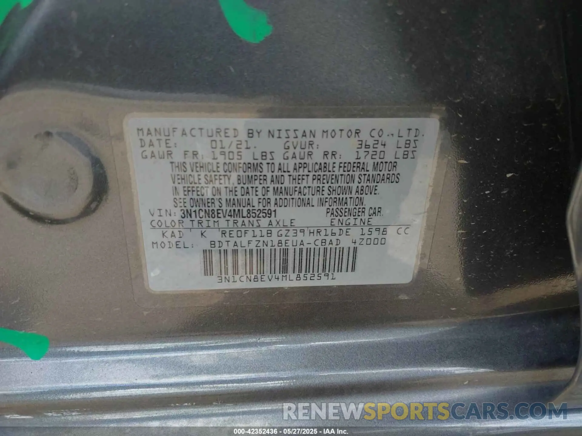 9 Photograph of a damaged car 3N1CN8EV4ML852591 NISSAN VERSA 2021