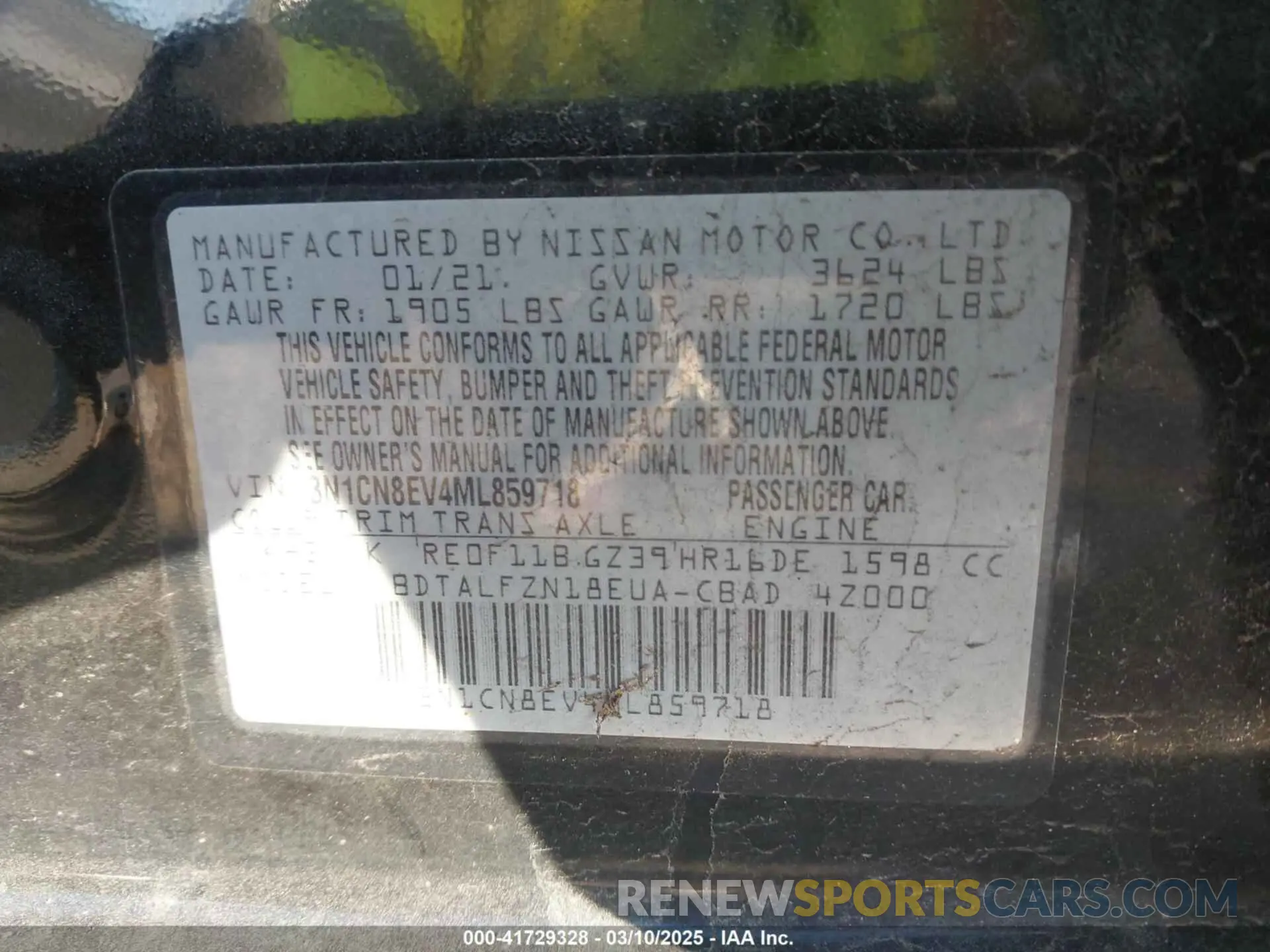 9 Photograph of a damaged car 3N1CN8EV4ML859718 NISSAN VERSA 2021
