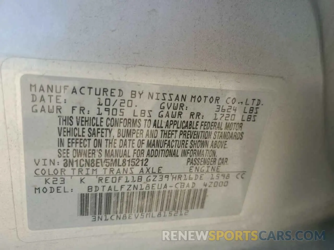 12 Photograph of a damaged car 3N1CN8EV5ML815212 NISSAN VERSA 2021