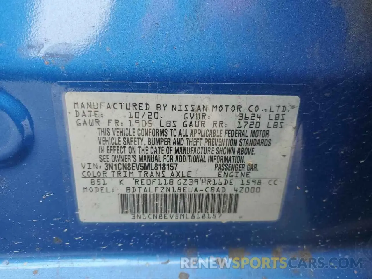 13 Photograph of a damaged car 3N1CN8EV5ML818157 NISSAN VERSA 2021