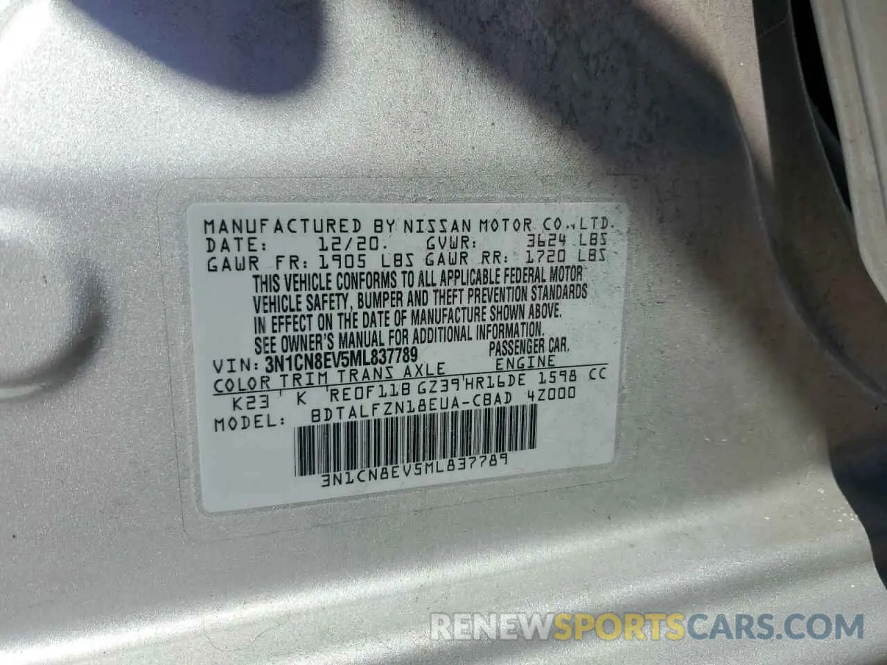 12 Photograph of a damaged car 3N1CN8EV5ML837789 NISSAN VERSA 2021