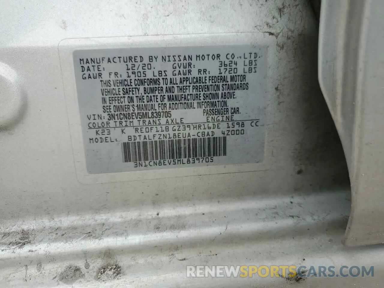 12 Photograph of a damaged car 3N1CN8EV5ML839705 NISSAN VERSA 2021
