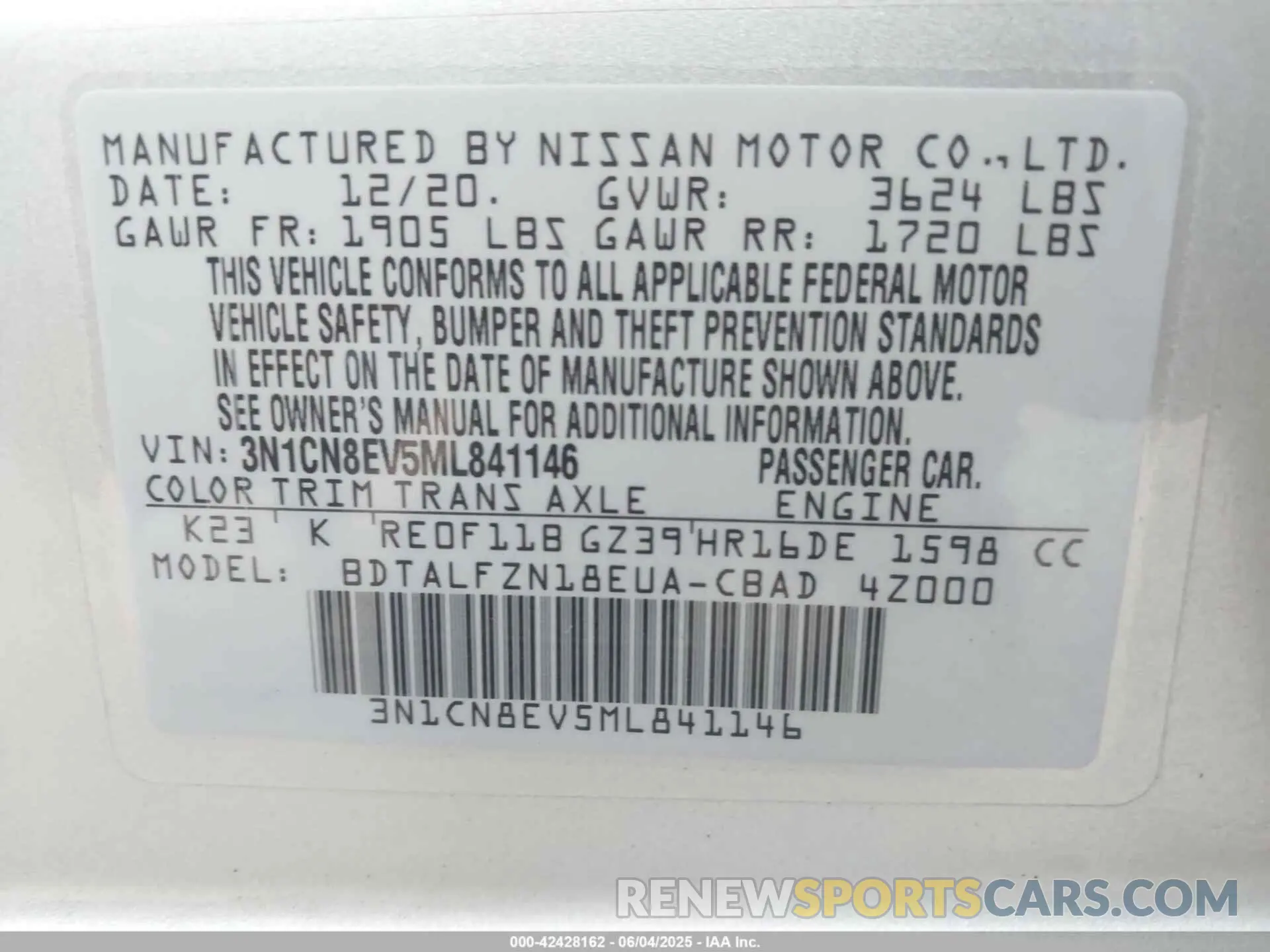 9 Photograph of a damaged car 3N1CN8EV5ML841146 NISSAN VERSA 2021