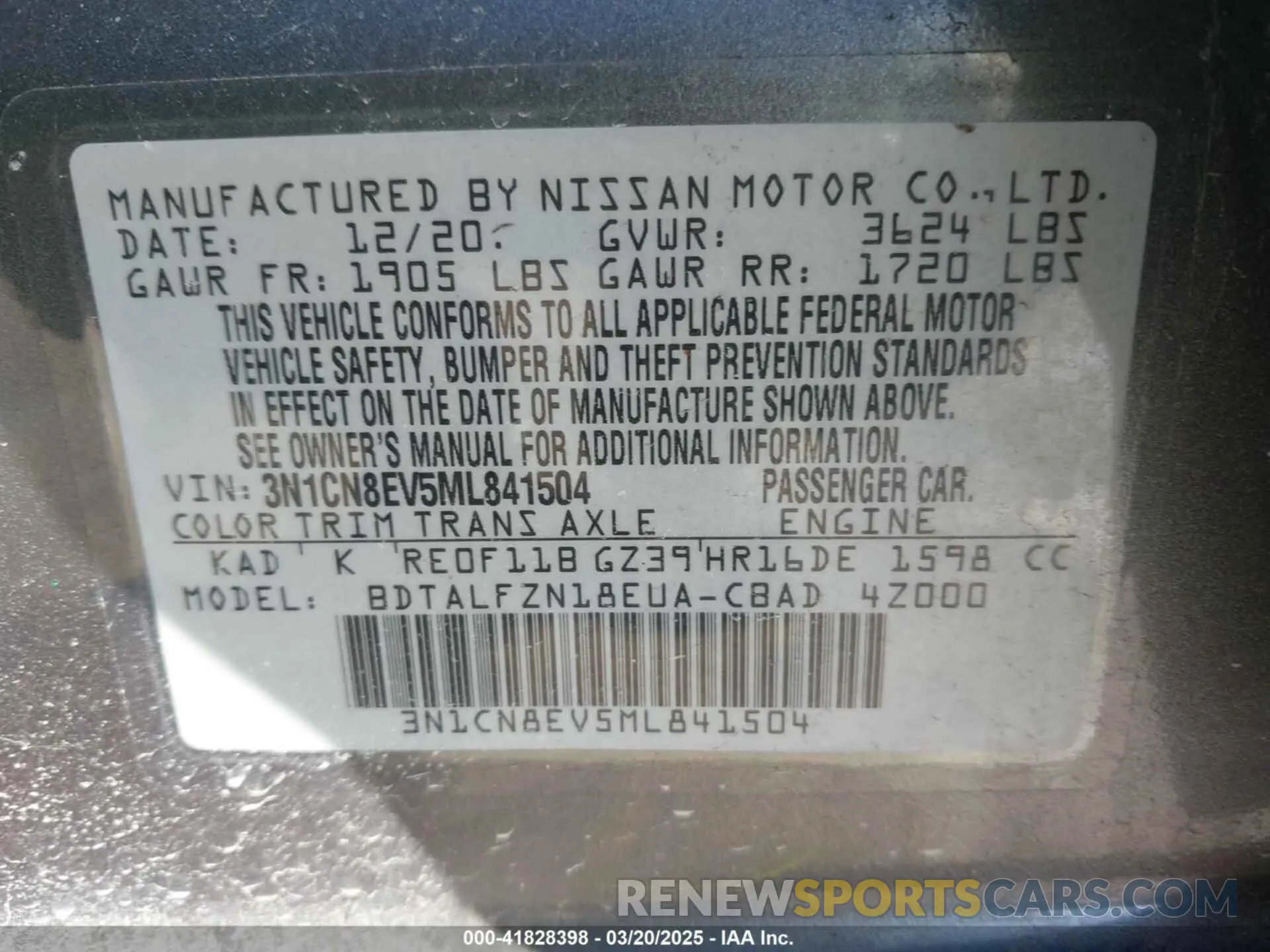 9 Photograph of a damaged car 3N1CN8EV5ML841504 NISSAN VERSA 2021