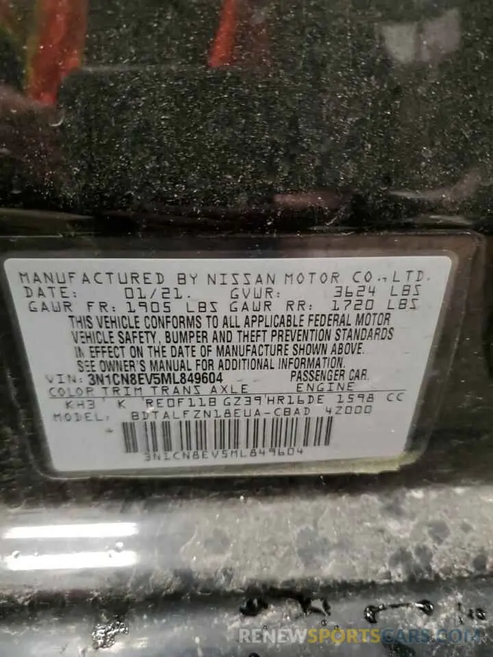 12 Photograph of a damaged car 3N1CN8EV5ML849604 NISSAN VERSA 2021