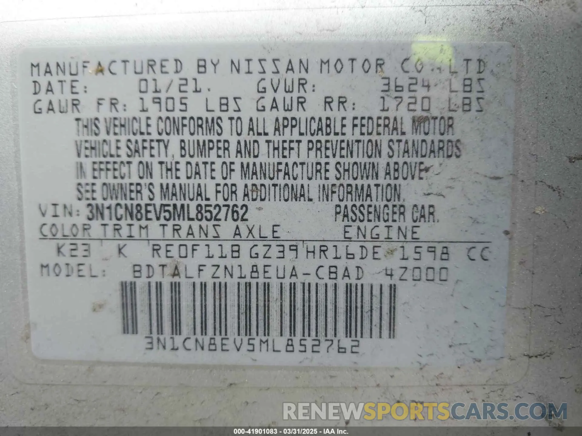 9 Photograph of a damaged car 3N1CN8EV5ML852762 NISSAN VERSA 2021