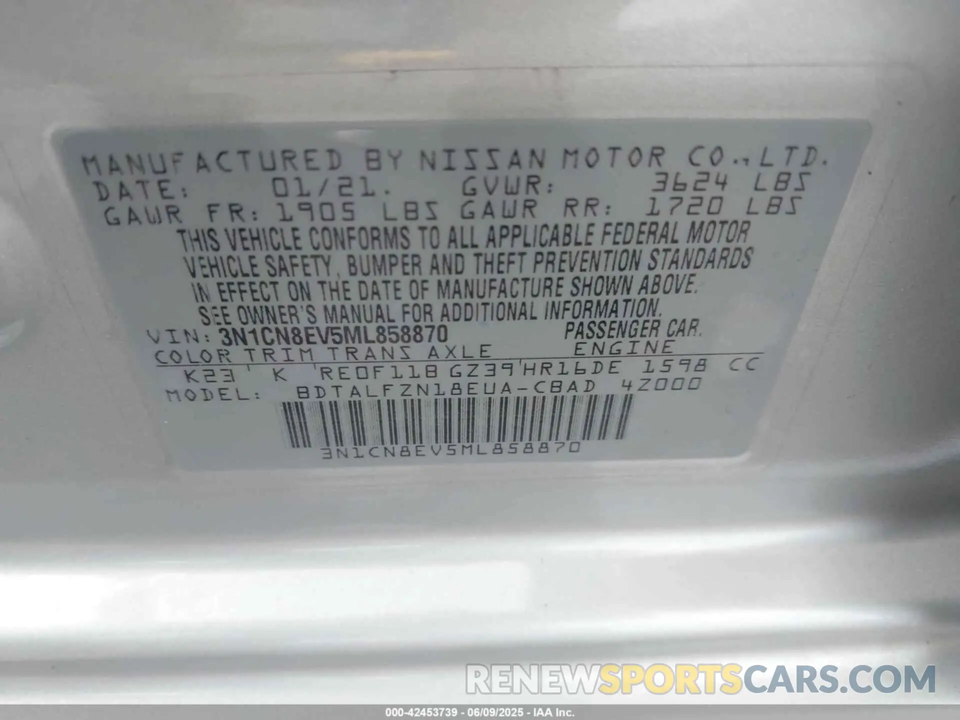 9 Photograph of a damaged car 3N1CN8EV5ML858870 NISSAN VERSA 2021