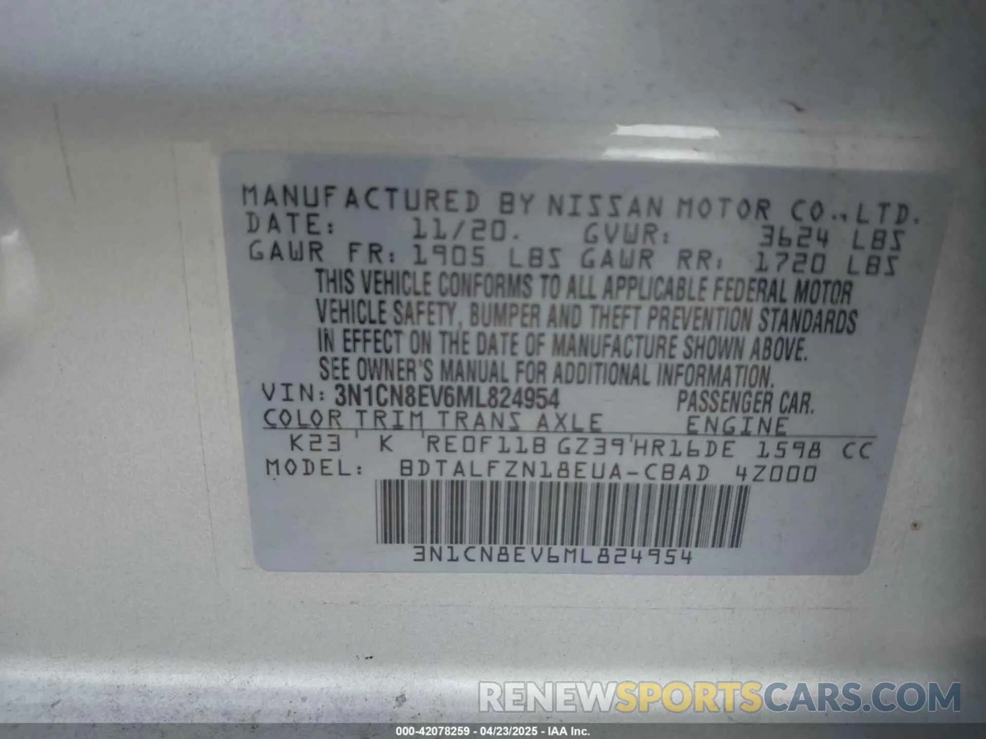 9 Photograph of a damaged car 3N1CN8EV6ML824954 NISSAN VERSA 2021