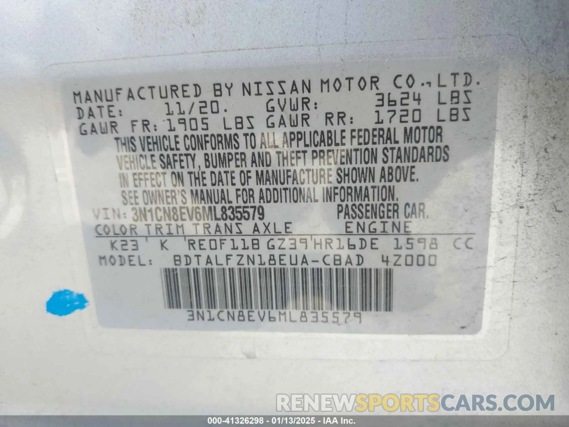9 Photograph of a damaged car 3N1CN8EV6ML835579 NISSAN VERSA 2021