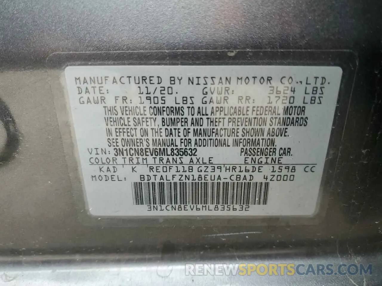 14 Photograph of a damaged car 3N1CN8EV6ML835632 NISSAN VERSA 2021