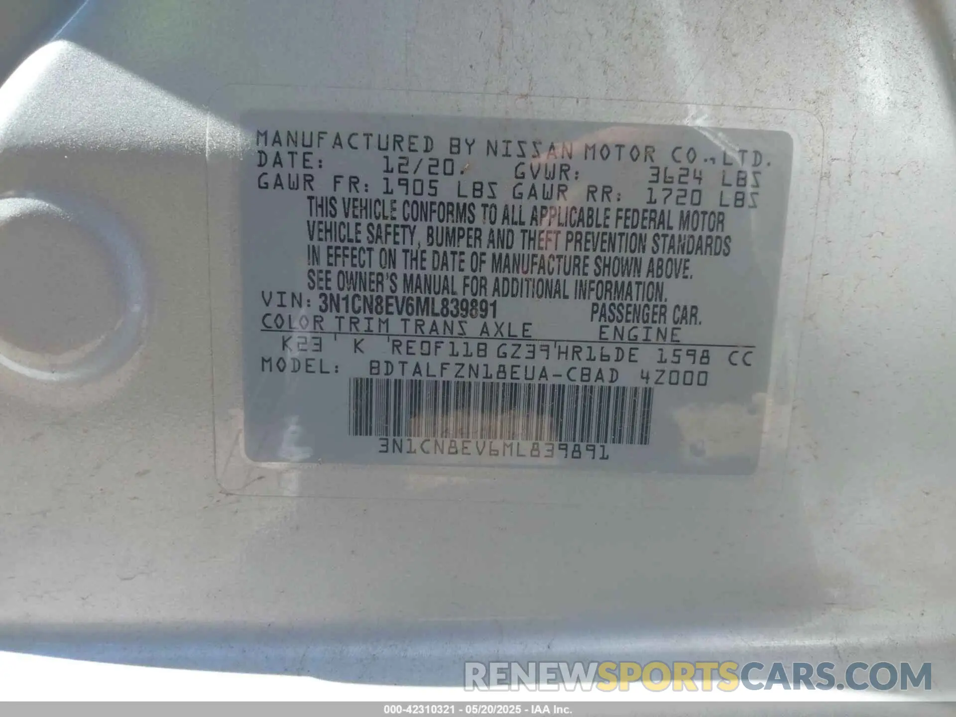 9 Photograph of a damaged car 3N1CN8EV6ML839891 NISSAN VERSA 2021