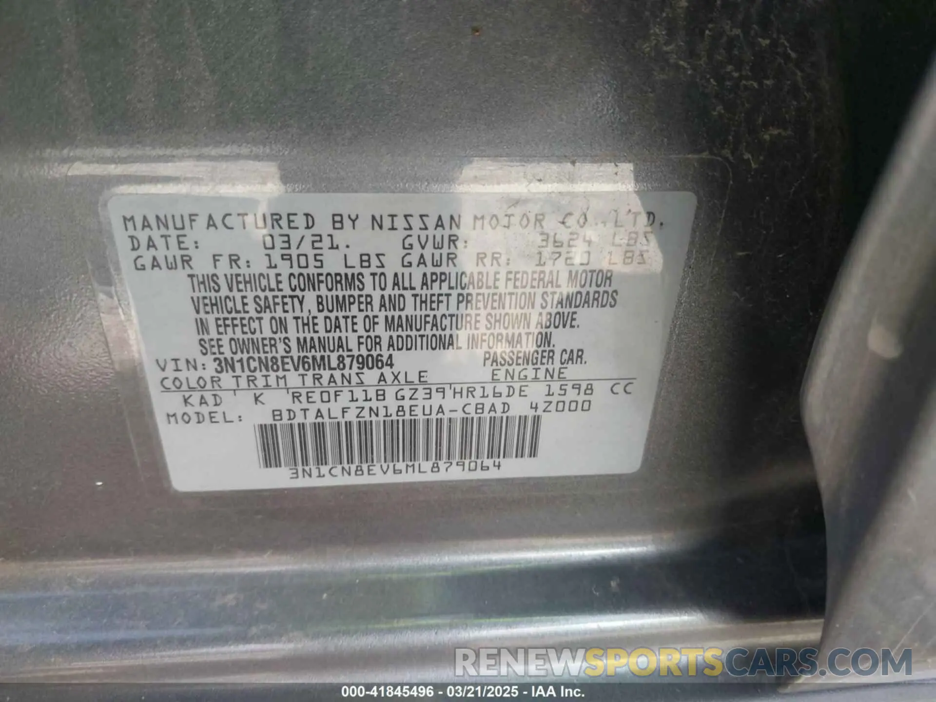 9 Photograph of a damaged car 3N1CN8EV6ML879064 NISSAN VERSA 2021