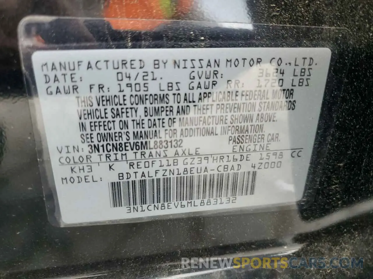 14 Photograph of a damaged car 3N1CN8EV6ML883132 NISSAN VERSA 2021