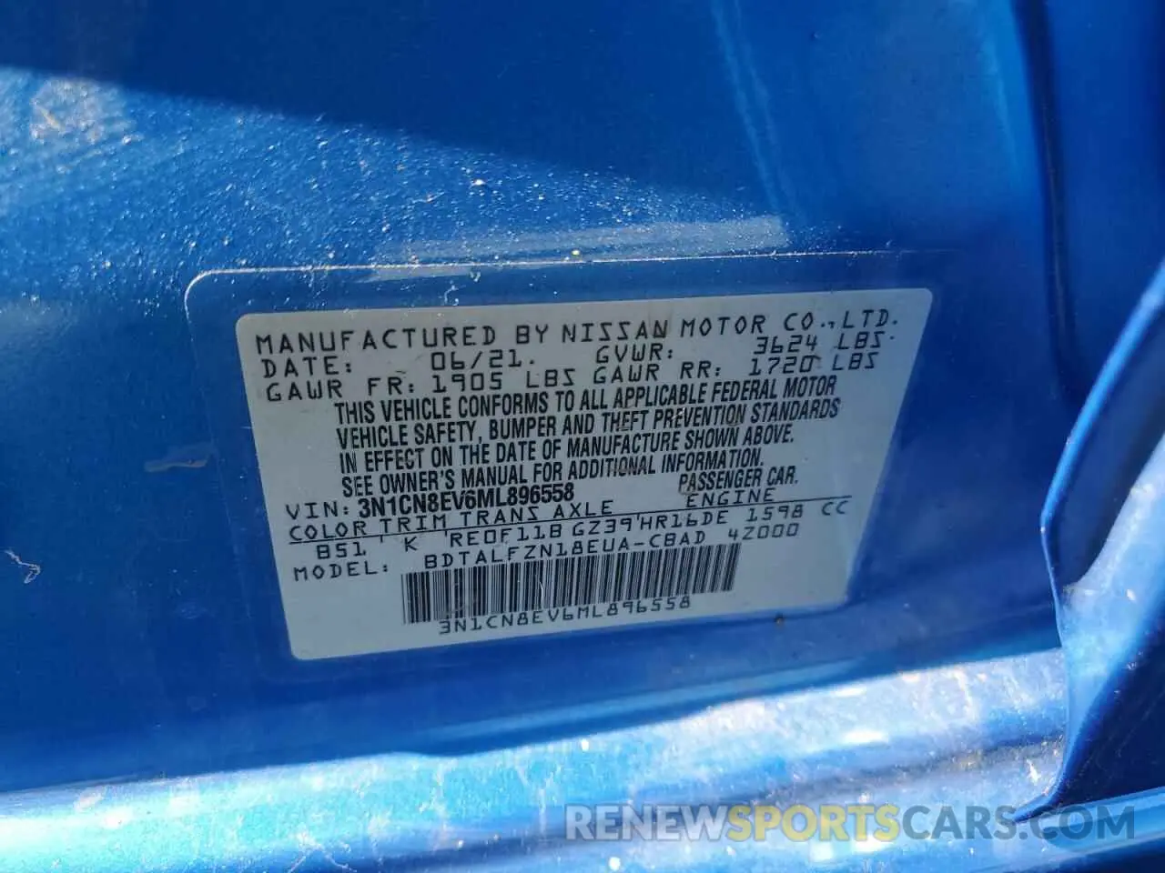 12 Photograph of a damaged car 3N1CN8EV6ML896558 NISSAN VERSA 2021