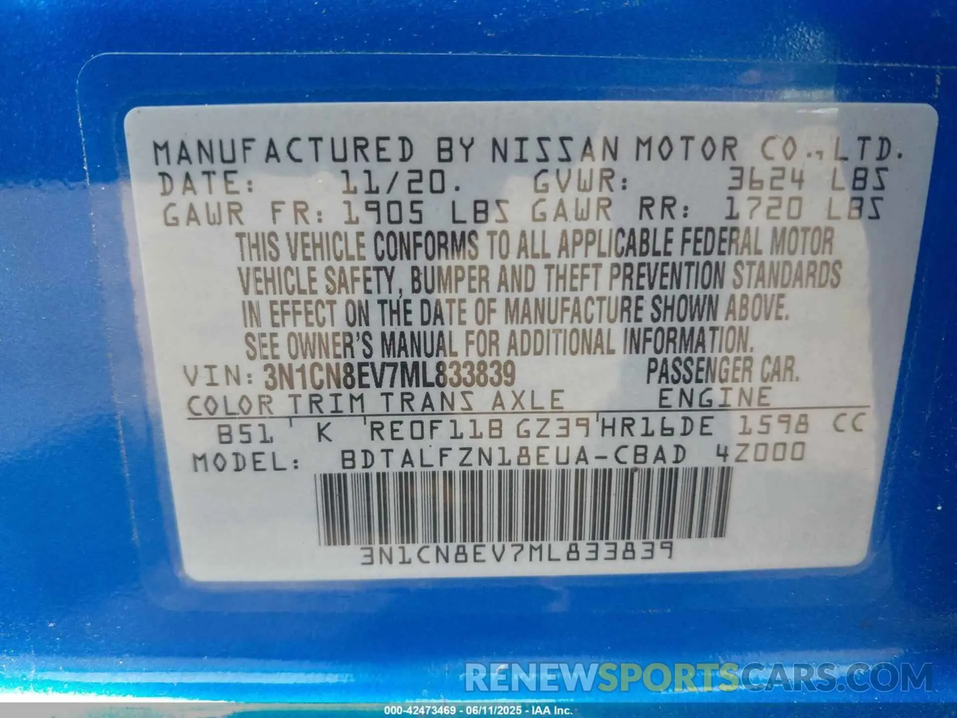 9 Photograph of a damaged car 3N1CN8EV7ML833839 NISSAN VERSA 2021
