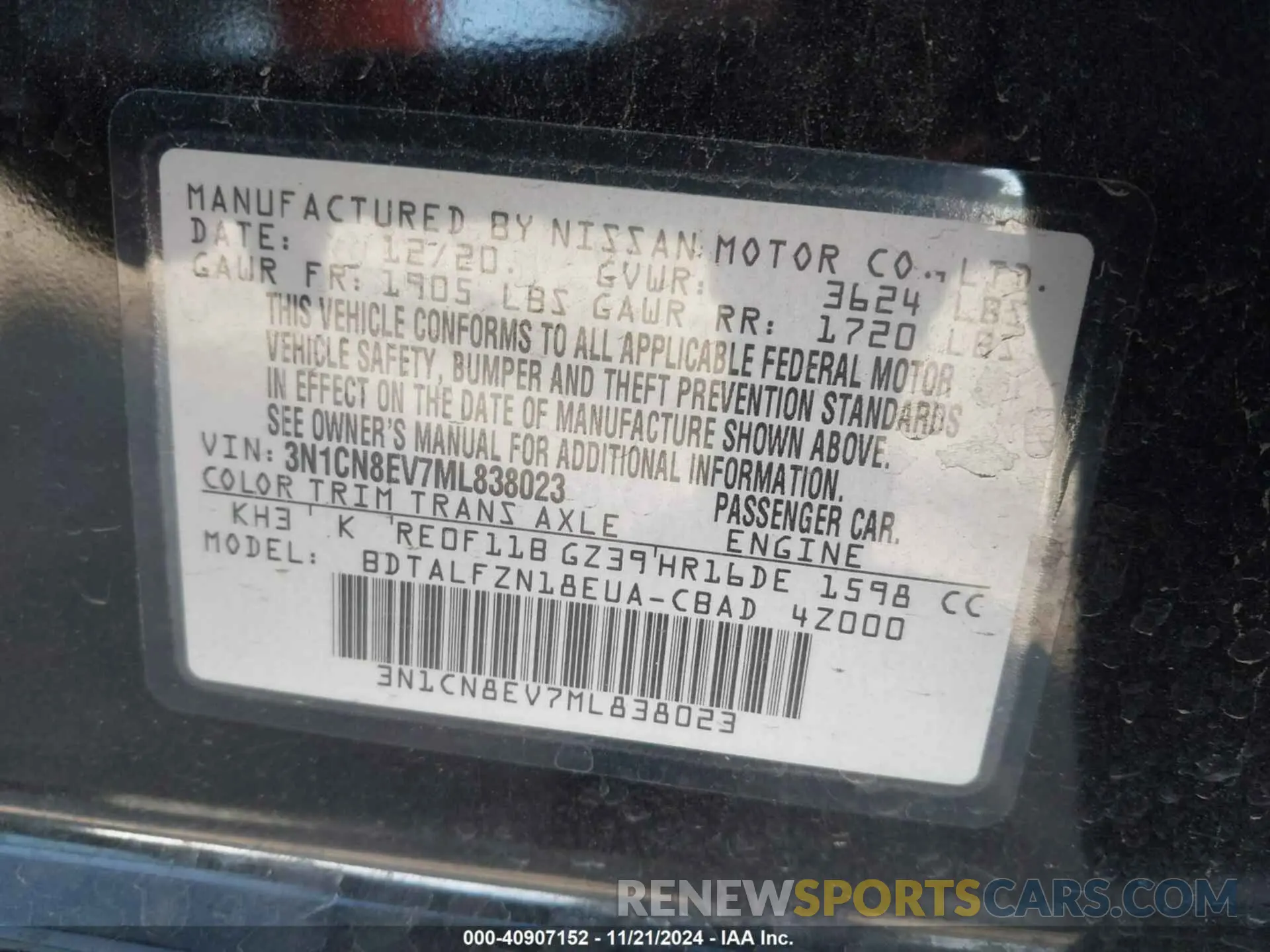 9 Photograph of a damaged car 3N1CN8EV7ML838023 NISSAN VERSA 2021