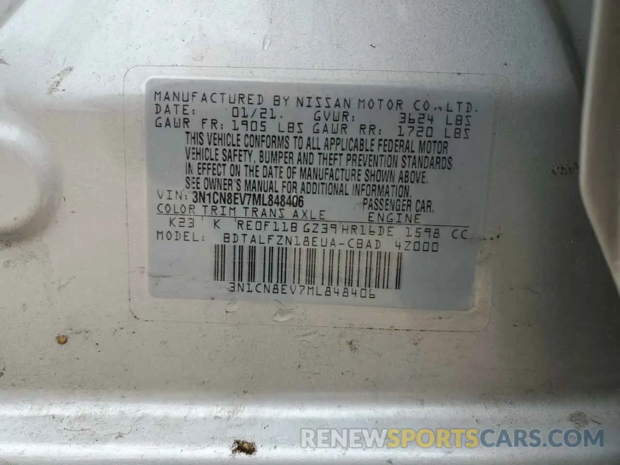 12 Photograph of a damaged car 3N1CN8EV7ML848406 NISSAN VERSA 2021