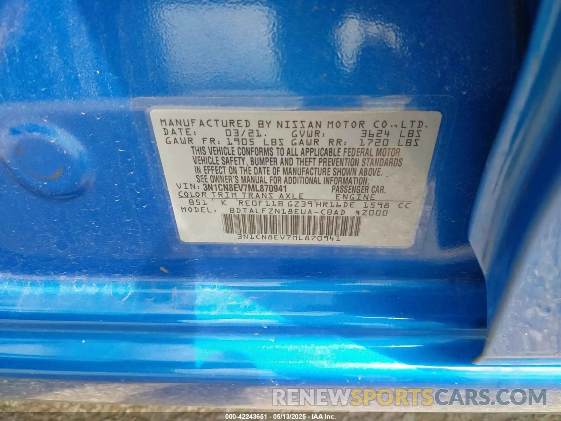 9 Photograph of a damaged car 3N1CN8EV7ML870941 NISSAN VERSA 2021