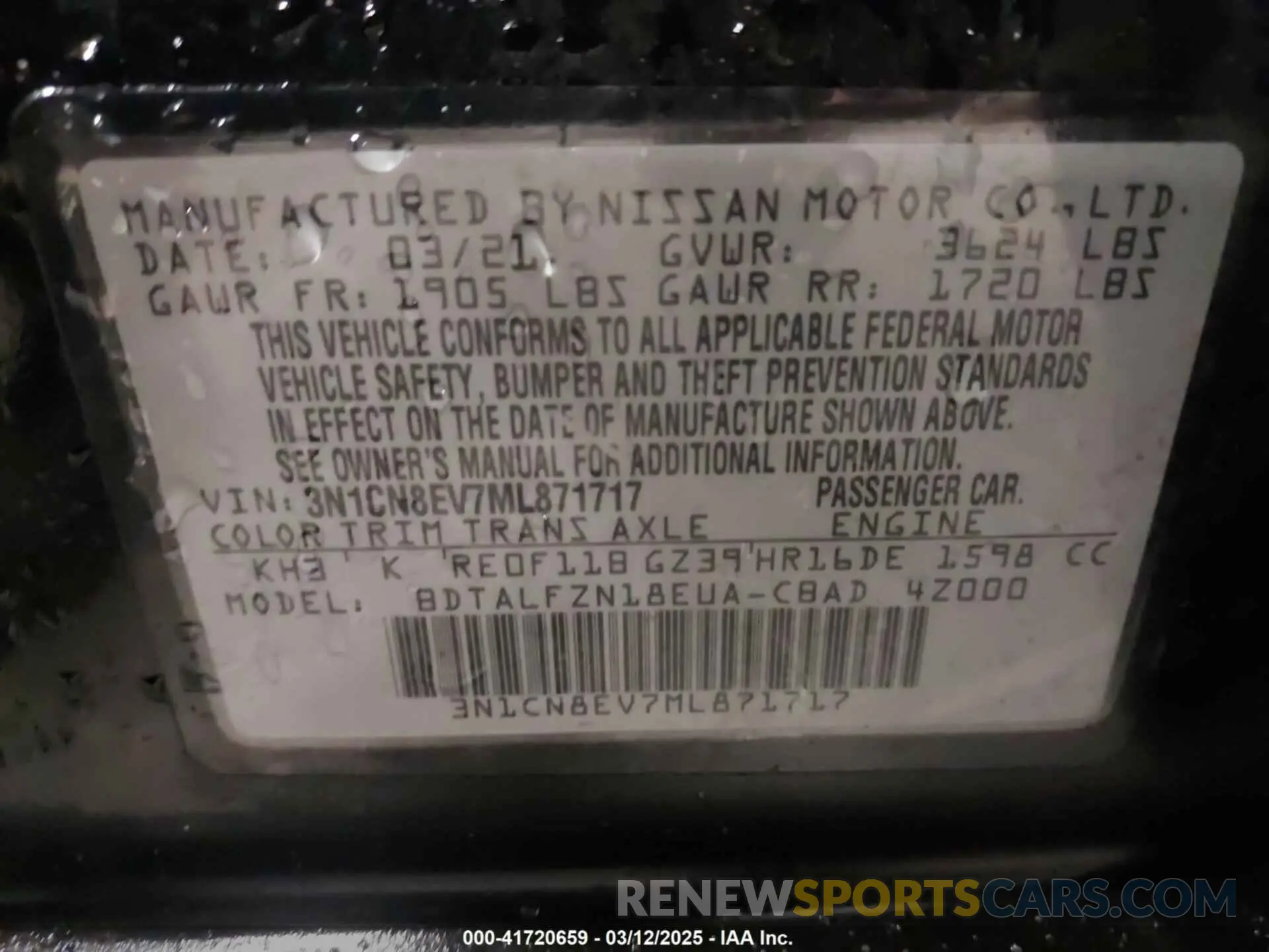 9 Photograph of a damaged car 3N1CN8EV7ML871717 NISSAN VERSA 2021
