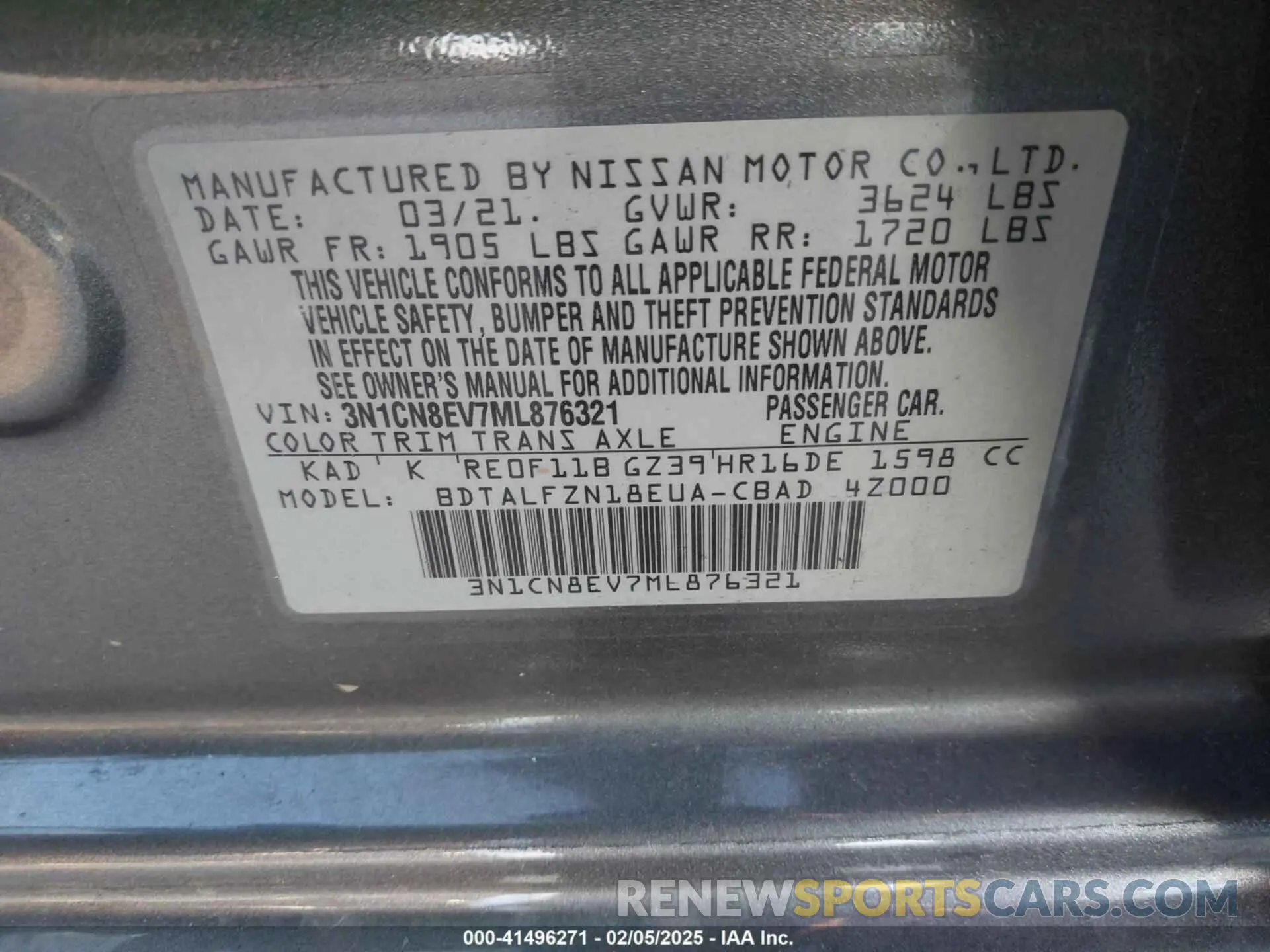 8 Photograph of a damaged car 3N1CN8EV7ML876321 NISSAN VERSA 2021