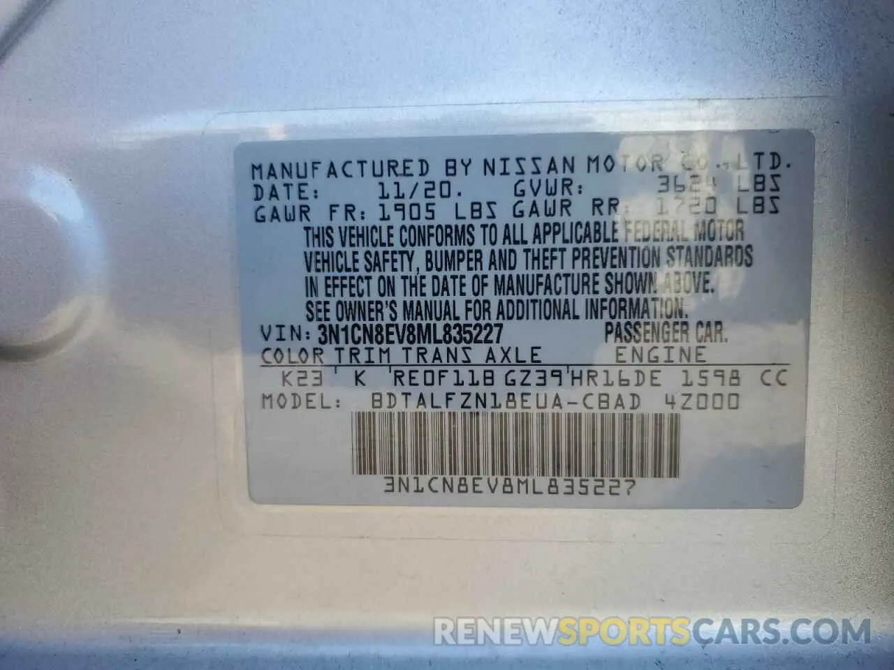 14 Photograph of a damaged car 3N1CN8EV8ML835227 NISSAN VERSA 2021