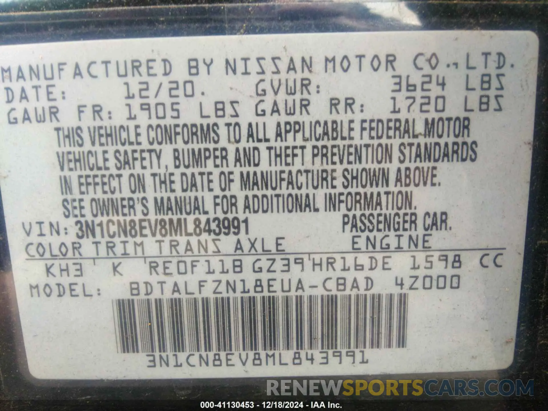 9 Photograph of a damaged car 3N1CN8EV8ML843991 NISSAN VERSA 2021