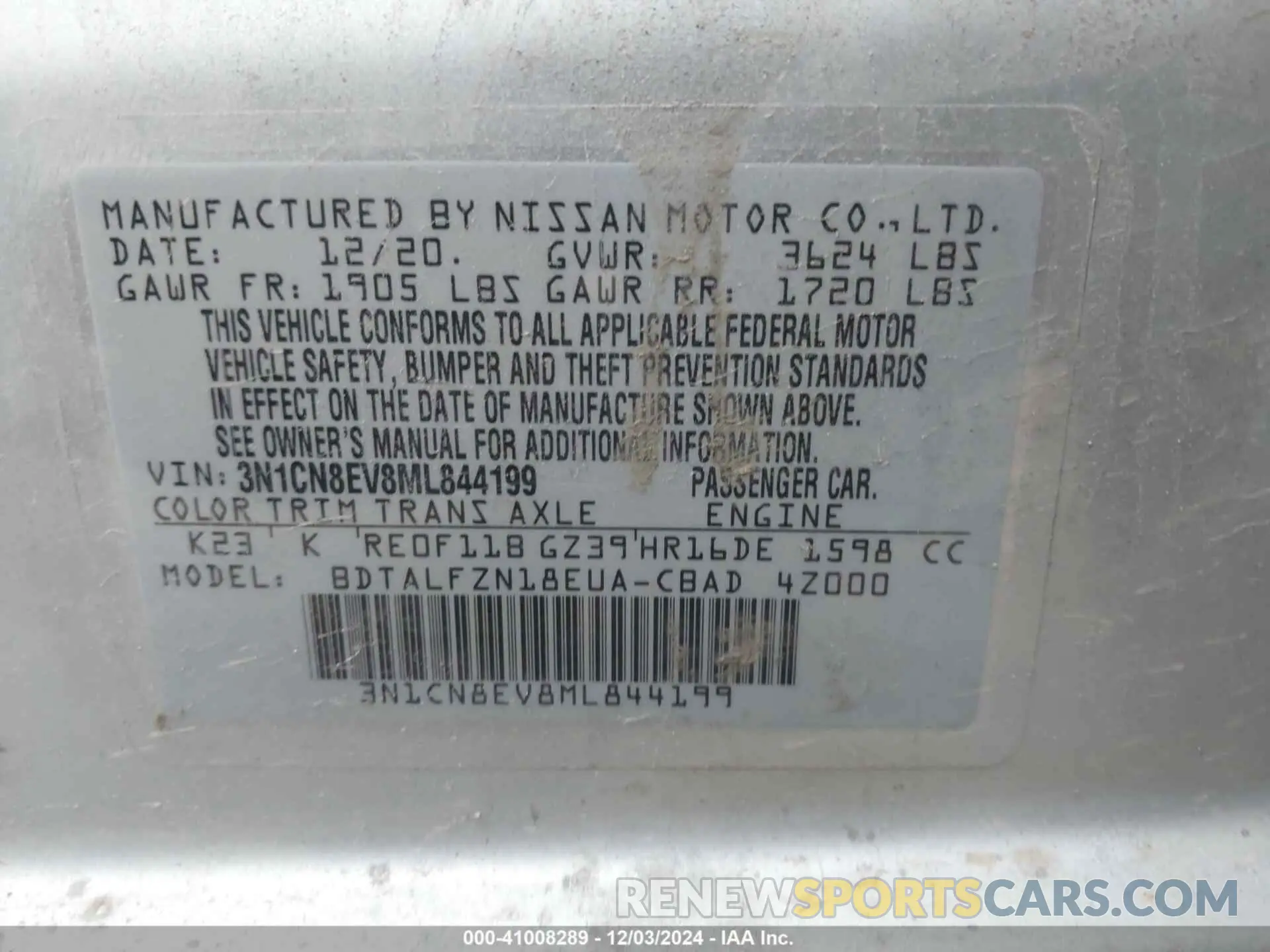 9 Photograph of a damaged car 3N1CN8EV8ML844199 NISSAN VERSA 2021